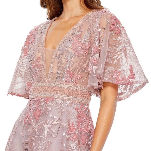 Mac Duggal 20262 NWT EMBROIDERED FLOUNCE SLEEVE A LINE GOWN - Picture 3 of 9